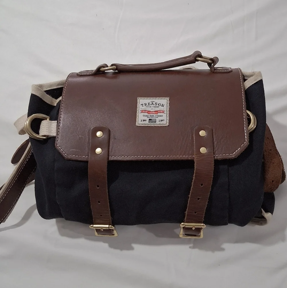 The Teason Toting Company  Canvas  Leather Unisex Large Backpack Black & Brown